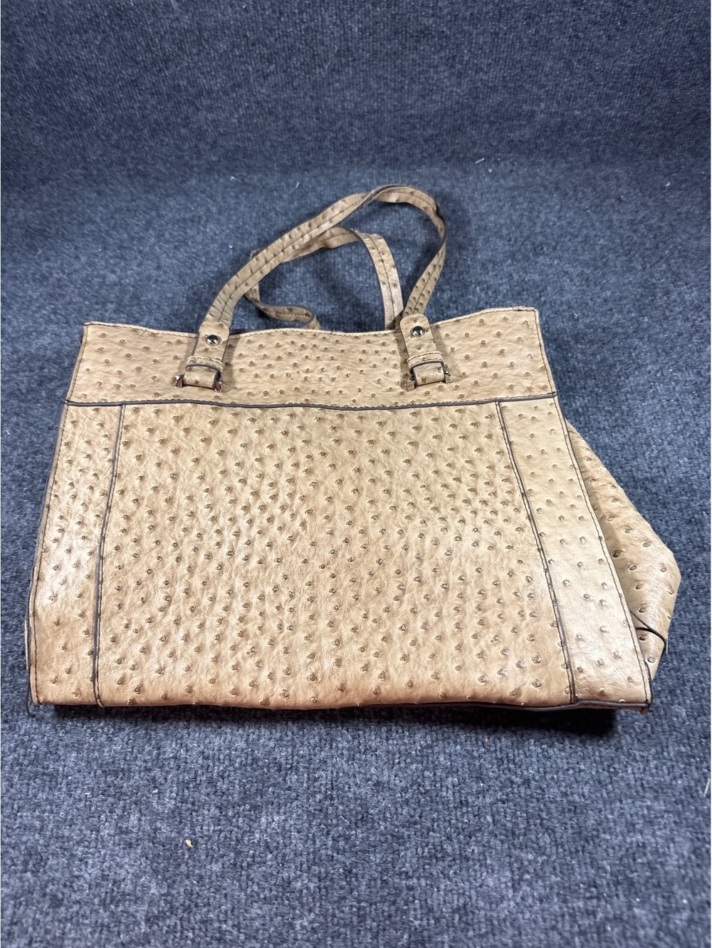 Merona Womens Beige Ostrich Embossed Faux Leather Large Tote Shoulder Bag